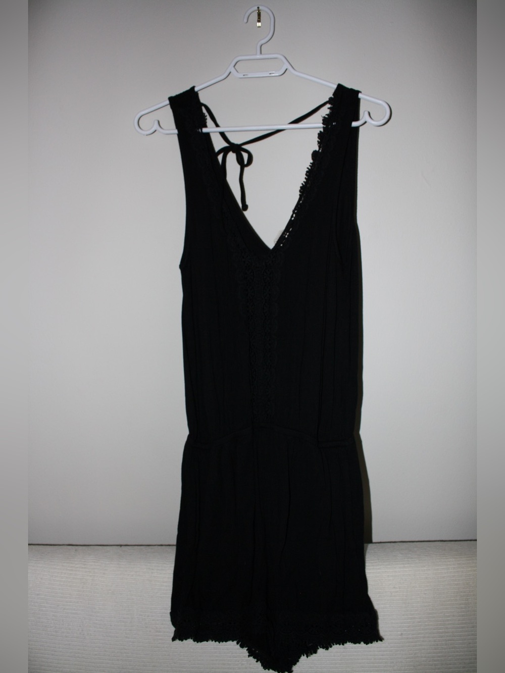Black Sleeveless V-Neck Tie-Back Romper